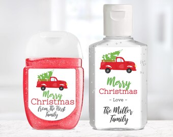 Vintage Truck Sanitizer Labels / MATTE or GLOSSY / 2 Sizes / Hand Sanitizer Stickers / Truck Christmas Sanitizer Labels