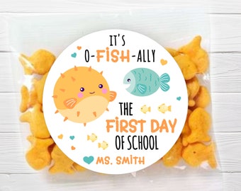 BOGO / Fish Theme First Day of School Sticker / Fish Theme labels / Personalized sticker First Day of School / Gold Fish Labels