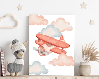 Set of 6 Airplane Prints / Airplane Decor / Teddy Bear Print / Cute Airplanes Nursery / Teddy Bear Print for Baby / Nursery Art Canvas Print