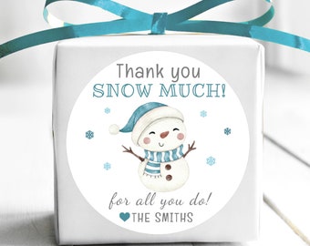 BOGO / Custom Snowman Thank You Labels / Personalized Snowman Stickers / 3 Sizes / Thank you Snow Much Custom Labels / Snowman