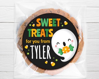 Custom Halloween Sticker / SWEET TREATS Ghost Sticker / 2 Size Options / Personalized Cute Halloween Sticker