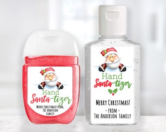 Cute Santa Christmas Custom Hand Sanitizer Labels / Glossy or Matte / 2 Sizes / Hand Sanitizer Sticker / Custom Christmas Sanitizer Labels