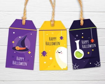 Halloween Printable Tags / 3 Designs Included / Purple, Yellow and Navy Gift Tags / Cute Halloween Tags for Instant Download