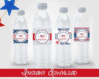 Fourth of July Water Bottle Labels / Patriotic Water Bottle Stickers / Printable 4th of July Water Bottle Wraps / 4th of July Water Wraps