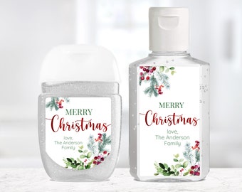 Custom Christmas Hand Sanitizer Labels / Labels Only / 2 Sizes / Custom Labels / Custom Hand Sanitizer with Christmas Floral