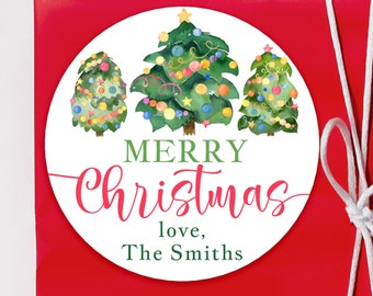 BOGO / Merry Christmas Trees / Personalized Christmas Tree Stickers / 4 Sizes / Christmas Tree Stickers / Personalized Christmas Labels