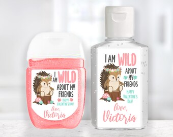 Valentine Custom Sanitizer Sticker / Hedgehog Wild about my Friends Custom Valentine / Personalized Sanitizer / Custom Sanitizer Label
