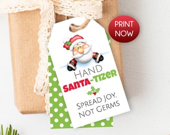 Instant Download / Santa-Tizer Christmas Tags / Santa-Tizer Christmas Tags Printable / Printable Spread Joy Not Germs