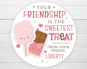 BOGO / Friendship Valentine Sticker / Friendship the Sweetest Treat Sticker / Valentine Friend Stickers Personalized