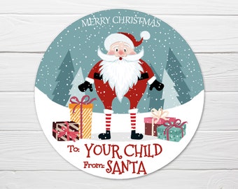 Christmas Gnome Santa Stickers / Comes in 2.5 inch Round GLOSSY stickers / Stocking, Gift, Christmas Tree Christmas Labels
