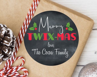 Merry TwixMas / Christmas Gift Stickers / Chalkboard Christmas Labels / 2 Sizes / Round Glossy / Custom Christmas Chalkboard Stickers