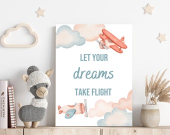 Set of 6 Airplane Prints / Airplane Decor / Teddy Bear Print / Cute Airplanes Nursery / Teddy Bear Print for Baby / Nursery Art Canvas Print