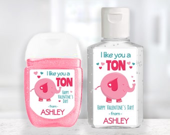 Valentine Custom Sanitizer Sticker / Elephant - I like you a TON Custom Valentine / Personalized Sanitizer / Custom Sanitizer Label