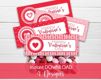 Valentine Bag Topper Single Heart / Card Topper for Valentines / Valentine Printable Bag Topper / 4 Styles / Fits Sandwich and Snack Bags