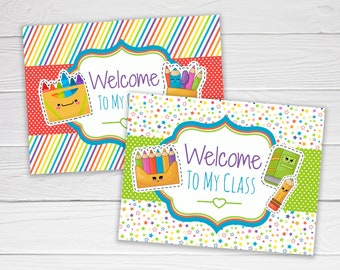 Welcome To My Class Teacher Postcards / 2 Designs / Printable Classroom Postcard / Instant Teacher Postcard / Back to School Postcard