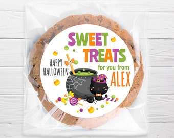 Custom Halloween Sticker / SWEET TREATS Kitty Sticker / In 2 Sizes / Personalized Cute Halloween Sticker