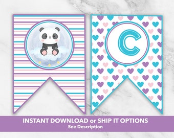 Custom Panda Banner / Custom Banner with Cute Panda Design / Blue Purple and Pink Custom Banner