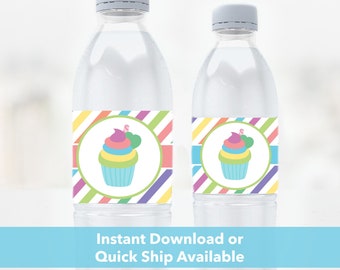 Printable Cupcake Water Bottle Labels / Cupcake Water Bottle Cutouts / Instant Download Water wraps