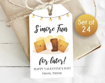 Set of 24 / Smore or S'more Gift Tags / Personalized Tags / Valentines Day Tags with Smores / 1.75" x 3"
