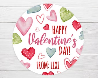 BOGO / Custom Valentine Sticker / Cute Hearts Happy Valentines Day / Personalized Valentine Label / Valentine Heart Stickers