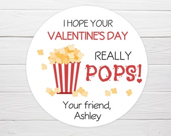 BOGO / Custom Popcorn Valentine Sticker / Hope your Valentines Really Pops / Personalized Valentine Label / Valentine Popcorn Stickers