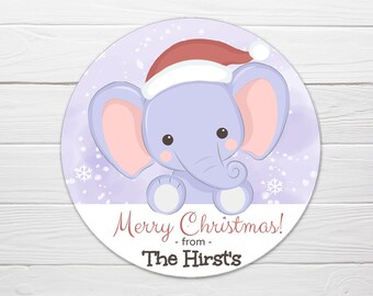 Cute Elephant Christmas Sticker / Comes in 2.5 inch GLOSSY stickers / Elephant Custom Christmas Label
