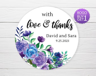BOGO / Custom Wedding Stickers / GLOSSY / Comes in 3 sizes / Personalized Blue and Purple Stickers / Custom Wedding Labels