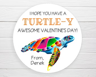 BOGO / Custom Turtle Valentine Sticker / Turtle-y Awesome Valentines / Personalized Valentine Label / Valentine Turtle Stickers