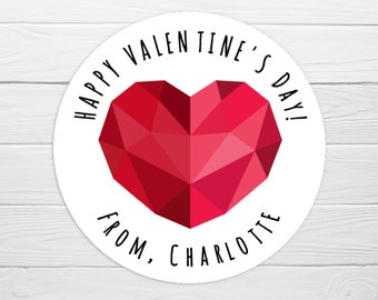 BOGO / Custom Valentine Sticker / Geometric Heart Happy Valentines Day / Personalized Valentine Label / Valentine Heart Stickers