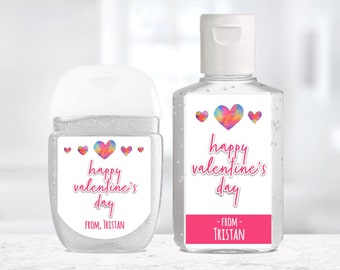 Valentine Custom Sanitizer Sticker / Tie-Dye Hearts Custom Valentine / Personalized Sanitizer / Valentine Sanitizer Label