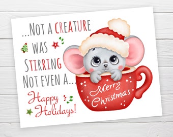 Printable Christmas Mouse Postcard / Instant Download / Cute Christmas Mouse / Christmas Printable Post Card