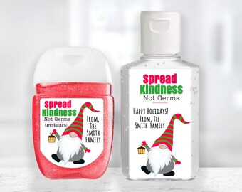 Gnome Christmas Sanitizer Labels / MATTE or GLOSSY / 2 Sizes / Hand Sanitizer Stickers / Custom Christmas Sanitizer Labels