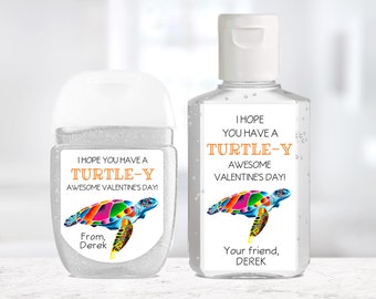 Valentine Turtle Sanitizer Sticker / Turtle-y Awesome Valentine / Turtle Valentine Sanitizer / Custom Sanitizer Valentine