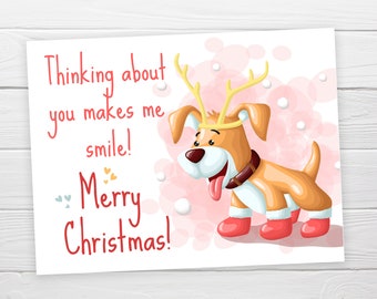 Printable Christmas Reindeer Puppy Postcard / Instant Download / Cute Christmas Puppy / Christmas Printable Post Card