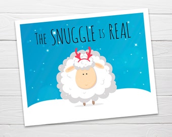 Printable Christmas Fluffy Sheep Postcard / Instant Download / Cute Christmas Lamb / Christmas Printable Sheep Post Card