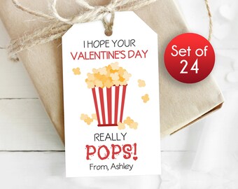 Set of 24 / Hope Your Valentine POPS Popcorn Gift Tags / Personalized Tags / Valentine Popcorn Tag / 1.75" x 3"