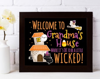 Custom Halloween Printable Decor / Black / It's Ok To Be a Little Wicked / 2 Sizes Halloween Sign / Customize Family Name