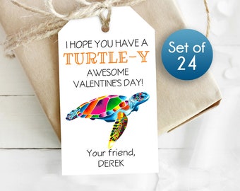 Set of 24 / Turtle Valentine Gift Tags / Personalized Tags / Valentine Turtle Tag / 1.75" x 3"