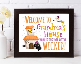 Custom Halloween Printable Decor / White / It's Ok To Be a Little Wicked / 2 Sizes Halloween Sign / Customize Family Name