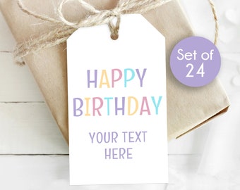 Happy Birthday Gift Tags / Personalized Birthday Pink and Purple Tags / Personalized Tags / Tag for Girls Birthday / 1.75" x 3"