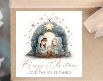 BOGO / Custom Christmas Nativity Labels / Personalized Christmas Manger Scene / 3" Square / Merry Christmas Custom Stickers