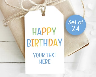 Happy Birthday Gift Tags / Personalized Birthday Blue and Orange Tags / Personalized Tags / Tag for Boys Birthday / 1.75" x 3"