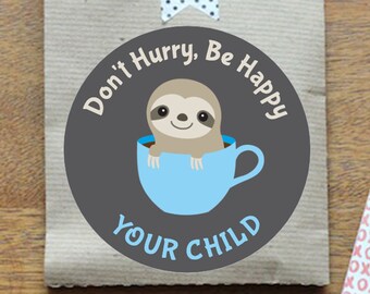 Custom Valentine Sticker Sloth / Sloth in Blue Teacup / Sheet of 12 Stickers / Personalized Valentine Sloth Label / Personalized Sloth