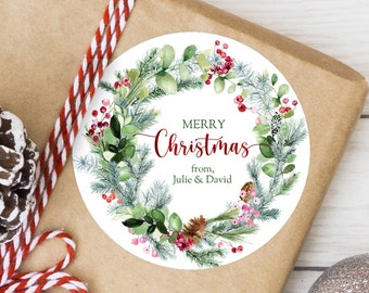 BOGO / Custom Christmas Wreath Labels / Personalized Christmas Wedding Wreath / 3 Sizes / Merry Christmas Custom Stickers