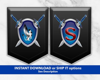 Custom Griffin Banner / Custom Swords and Shields Banner / Blue and Grey Boys Custom Banner