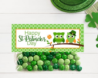 Ships Fast / Choose Size / St Patricks Day Bag Toppers / Cute Green Owls /  For 6.5 inch zipper bags