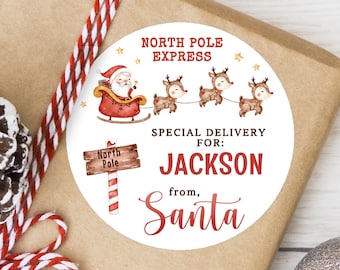 BOGO / Custom Merry Christmas Sticker / 4 Sizes / North Pole Express Christmas Label / From Santa Christmas Sticker / Christmas Labels