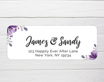 Address Labels / GLOSSY Purple Floral Address Stickers / Purple Floral Address Stickers / Custom Address / Custom Wedding Address Labels