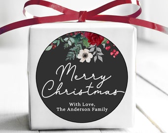 Christmas Wreath / Christmas Stickers / Dark Christmas Labels / 2 sizes / Round Glossy / Custom Stickers / Custom Labels / Christmas Sticker