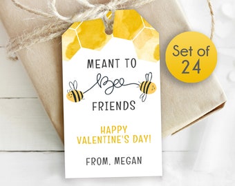 Set of 24 / Cute Bee Gift Tags / Personalized Tags / Valentines Day Bee Tags with Bee Friends / 1.75" x 3"